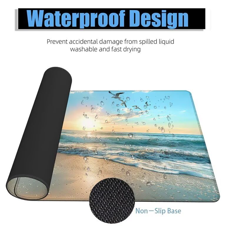 Schreibtischunterlage Taube Mauspad XXL 150x80cm Mousepad Strand Gaming Mauspad mit Nicht rutschender Unterlage, Vernähte Kanten WassXerdicht Anti-Rutsch Maus Pad für Laptop, Office Geschenke F0-782 Bild 4