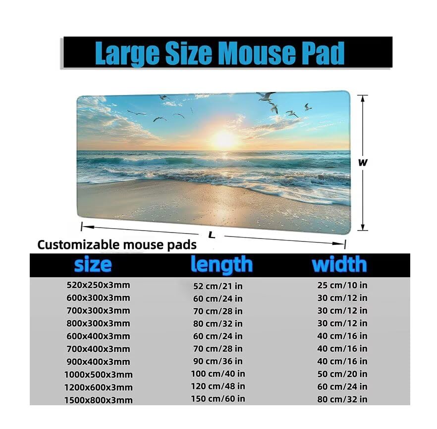 Schreibtischunterlage Taube Mauspad XXL 150x80cm Mousepad Strand Gaming Mauspad mit Nicht rutschender Unterlage, Vernähte Kanten WassXerdicht Anti-Rutsch Maus Pad für Laptop, Office Geschenke F0-782 Bild 6