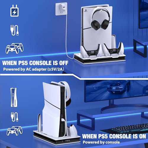 PS5/Slim/Pro Ständer und Kühlstation mit Dual-Controller-Ladegerät, 3-stufigem Turbolüfter, 4 USB-C-Adaptern, USB-Hub und Headset-Halterung für PlayStation 5 Konsole (Disc/Digital Edition) Bild 4