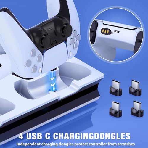 PS5/Slim/Pro Ständer und Kühlstation mit Dual-Controller-Ladegerät, 3-stufigem Turbolüfter, 4 USB-C-Adaptern, USB-Hub und Headset-Halterung für PlayStation 5 Konsole (Disc/Digital Edition) Bild 6