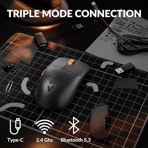 Keychron G3 8K Carbonfaser-Gaming-Maus, kabellos 8000 Hz, 30000 DPI, PAW 3950 Sensor, Ultraleicht 44g, 2,4 GHz/Bluetooth 5.3, 160 Stunden Akkulaufzeit, 5 programmierbare Tasten, für E-Sport und FPS Bild 3