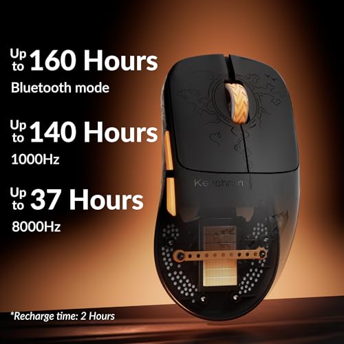 Keychron G3 8K Carbonfaser-Gaming-Maus, kabellos 8000 Hz, 30000 DPI, PAW 3950 Sensor, Ultraleicht 44g, 2,4 GHz/Bluetooth 5.3, 160 Stunden Akkulaufzeit, 5 programmierbare Tasten, für E-Sport und FPS Bild 4