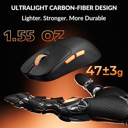 Keychron G3 8K Carbonfaser-Gaming-Maus, kabellos 8000 Hz, 30000 DPI, PAW 3950 Sensor, Ultraleicht 44g, 2,4 GHz/Bluetooth 5.3, 160 Stunden Akkulaufzeit, 5 programmierbare Tasten, für E-Sport und FPS Bild 7