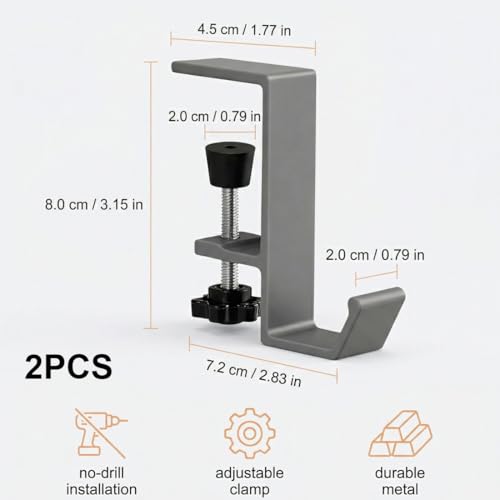 Headset Halterung, 2 Stück, Faltbar Headset Ständer Tisch Aluminium Kopfhörer Ständer mit Kabel-Organizer Headphone Haken, Gaming Headset Halterung Halter für Schlüssel Taschen Bild 2