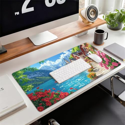 Gaming Mauspad XXL 1600x800x3mm Kleinstadt Mousepad, Große Speed rutschfeste Schreibtischunterlage Blume Verbessert Präzision und Geschwindigkeit mit Stoßdämpfung für Tastatur Maus Homeoffice xg-761 Bild 2