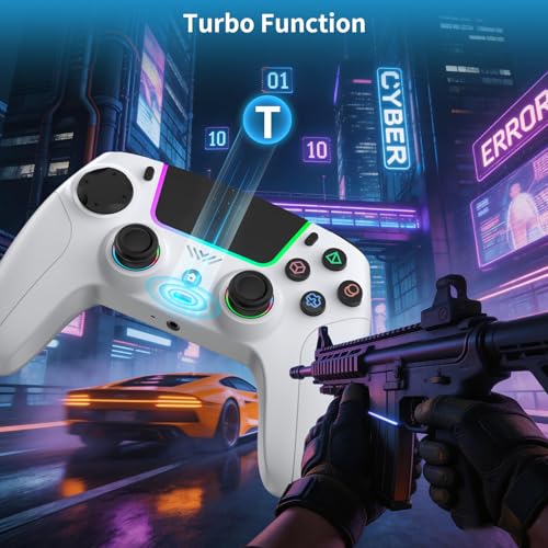 JORREP 2 Pack Wireless Controller für PS4,Gamepad Joystick, kompatibel mit PS4/PS3/Pro/Steam Deck/PC,mit RGB-Beleuchtung/Dual-Vibration/Turbo-Funktion/Bewegungssensor/programmierbar/Headset-Anschluss Bild 3