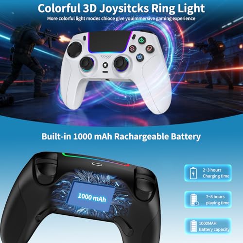 JORREP 2 Pack Wireless Controller für PS4,Gamepad Joystick, kompatibel mit PS4/PS3/Pro/Steam Deck/PC,mit RGB-Beleuchtung/Dual-Vibration/Turbo-Funktion/Bewegungssensor/programmierbar/Headset-Anschluss Bild 5