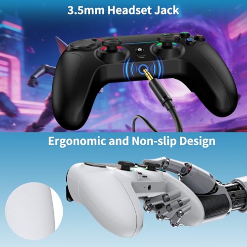JORREP 2 Pack Wireless Controller für PS4,Gamepad Joystick, kompatibel mit PS4/PS3/Pro/Steam Deck/PC,mit RGB-Beleuchtung/Dual-Vibration/Turbo-Funktion/Bewegungssensor/programmierbar/Headset-Anschluss Bild 6