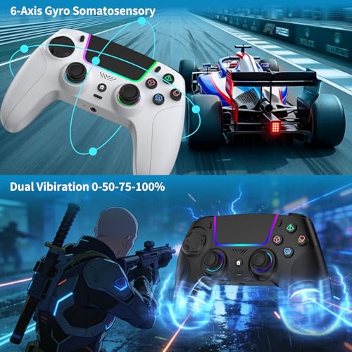 JORREP 2 Pack Wireless Controller für PS4,Gamepad Joystick, kompatibel mit PS4/PS3/Pro/Steam Deck/PC,mit RGB-Beleuchtung/Dual-Vibration/Turbo-Funktion/Bewegungssensor/programmierbar/Headset-Anschluss Bild 7