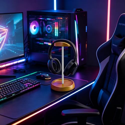 GEEKRIA Kopfhörerständer aus Holz mit Aluminium-Halterung, Premium Gaming-Headset-Ständer für den Schreibtisch, Stabiler Display-Hänger mit Ablage, kompatibel mit Sony Bose Sennheiser (Buchenholz) Bild 2