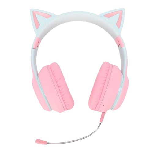 Katzenohr-Kopfhörer, Kabelloses Bluetooth 5.3-Gaming-Headset, 3,5-mm-AUX-Kabel, Abnehmbare Mikrofon-Kopfhörer, Ideal für Reisen, Faltbar mit LED-Licht (PINK) Bild 1