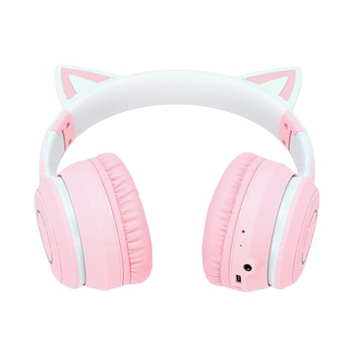 Katzenohr-Kopfhörer, Kabelloses Bluetooth 5.3-Gaming-Headset, 3,5-mm-AUX-Kabel, Abnehmbare Mikrofon-Kopfhörer, Ideal für Reisen, Faltbar mit LED-Licht (PINK) Bild 3
