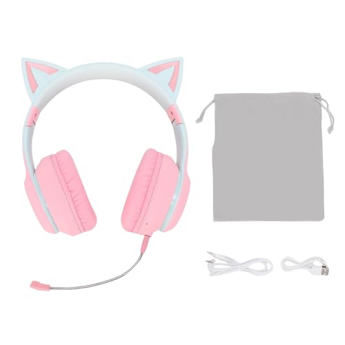 Katzenohr-Kopfhörer, Kabelloses Bluetooth 5.3-Gaming-Headset, 3,5-mm-AUX-Kabel, Abnehmbare Mikrofon-Kopfhörer, Ideal für Reisen, Faltbar mit LED-Licht (PINK) Bild 6