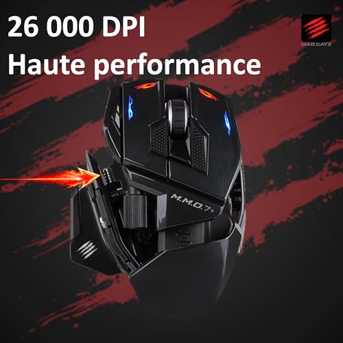 MAD CATZ M.M.O. 7+ Gaming-Maus MMO Kabelgebunden & Kabellos – 21 Programmierbare Eingänge + 5D-Schalter + Shift-Modus x2 + 5 Profile + PixArt 3395 Sensor 26.000 DPI – Ergonomisch für Rechtshänder Bild 3