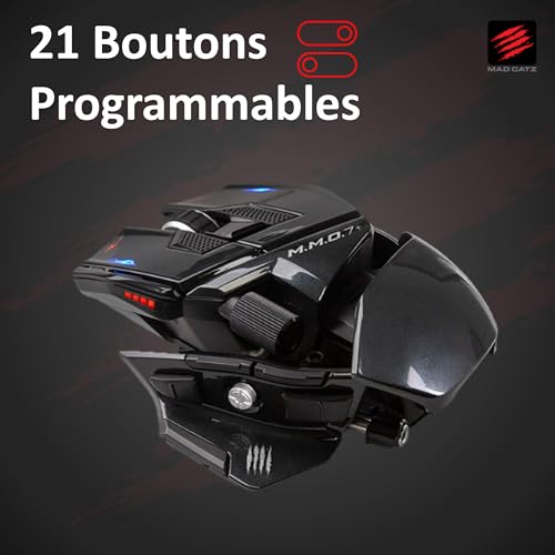 MAD CATZ M.M.O. 7+ Gaming-Maus MMO Kabelgebunden & Kabellos – 21 Programmierbare Eingänge + 5D-Schalter + Shift-Modus x2 + 5 Profile + PixArt 3395 Sensor 26.000 DPI – Ergonomisch für Rechtshänder Bild 4