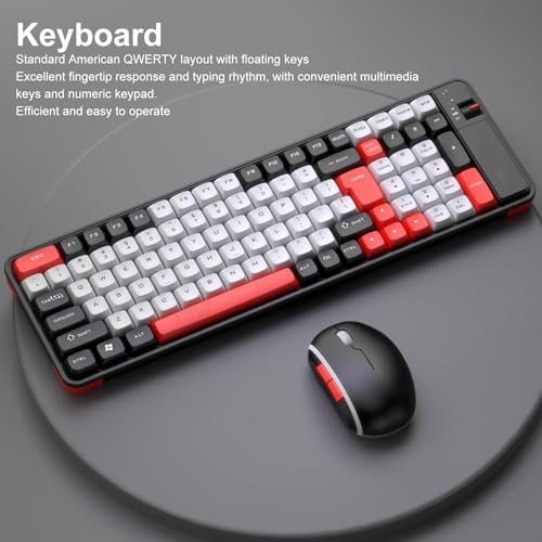 Cuifati Kabellose Bluetooth-Tastatur und -Maus-Kombination, 100-Tasten-Gaming-Tastatur mit 1600-DPI-Maus, Dual-Modus für PC, Laptop, Tablet (Rot) Bild 2