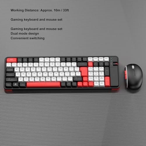 Cuifati Kabellose Bluetooth-Tastatur und -Maus-Kombination, 100-Tasten-Gaming-Tastatur mit 1600-DPI-Maus, Dual-Modus für PC, Laptop, Tablet (Rot) Bild 3
