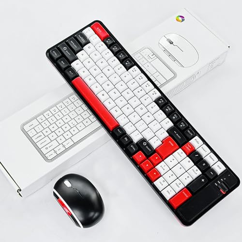 Cuifati Kabellose Bluetooth-Tastatur und -Maus-Kombination, 100-Tasten-Gaming-Tastatur mit 1600-DPI-Maus, Dual-Modus für PC, Laptop, Tablet (Rot) Bild 4