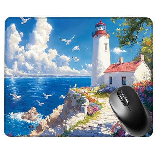 Mauspad, 520 x 250 mm Gaming Mousepad mit Wasserdicht und Rutschfester Gummi klein Maus Pad für alle Maustypen, für PC-Büro, Arbeit, Gaming, Studium, Computer, Zuhause-Leuchtturm Landschaft S0F-105 Bild 1