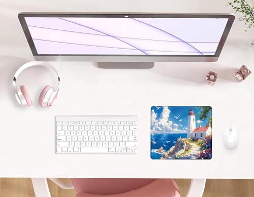 Mauspad, 520 x 250 mm Gaming Mousepad mit Wasserdicht und Rutschfester Gummi klein Maus Pad für alle Maustypen, für PC-Büro, Arbeit, Gaming, Studium, Computer, Zuhause-Leuchtturm Landschaft S0F-105 Bild 2