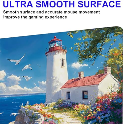 Mauspad, 520 x 250 mm Gaming Mousepad mit Wasserdicht und Rutschfester Gummi klein Maus Pad für alle Maustypen, für PC-Büro, Arbeit, Gaming, Studium, Computer, Zuhause-Leuchtturm Landschaft S0F-105 Bild 5