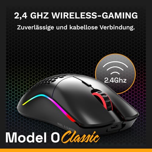 GLORIOUS Model O Classic Wireless Gaming-Maus für PC – Niedrige Latenz, 19k-DPI-Sensor, leichtes Wabendesign 69 g, anpassbares RGB, mechanische 100M-Klick-Schalter, programmierbare Tasten – Schwarz Bild 2