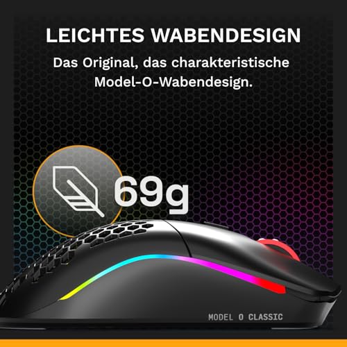 GLORIOUS Model O Classic Wireless Gaming-Maus für PC – Niedrige Latenz, 19k-DPI-Sensor, leichtes Wabendesign 69 g, anpassbares RGB, mechanische 100M-Klick-Schalter, programmierbare Tasten – Schwarz Bild 3