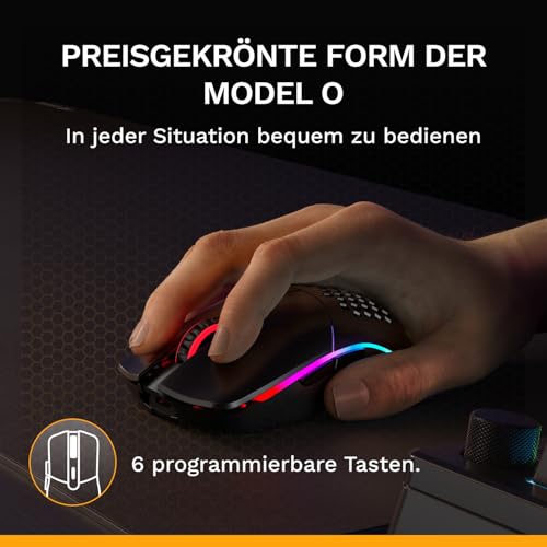 GLORIOUS Model O Classic Wireless Gaming-Maus für PC – Niedrige Latenz, 19k-DPI-Sensor, leichtes Wabendesign 69 g, anpassbares RGB, mechanische 100M-Klick-Schalter, programmierbare Tasten – Schwarz Bild 4