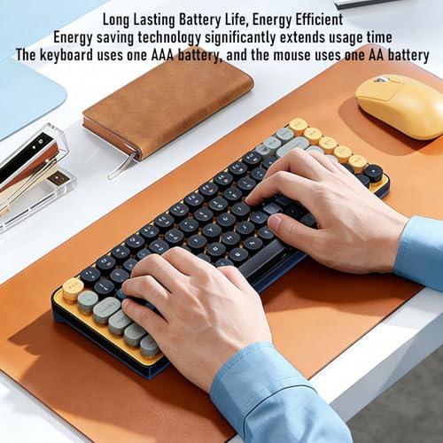 PUSOKEI Kabellose Tastatur- und Maus-Kombination, Mechanische Gaming-Tastatur Im Schreibmaschinenstil mit 85 Tasten, Runden Tastenkappen, 2,4 GHz und Bluetooth, Ergonomisches Design für Bild 3