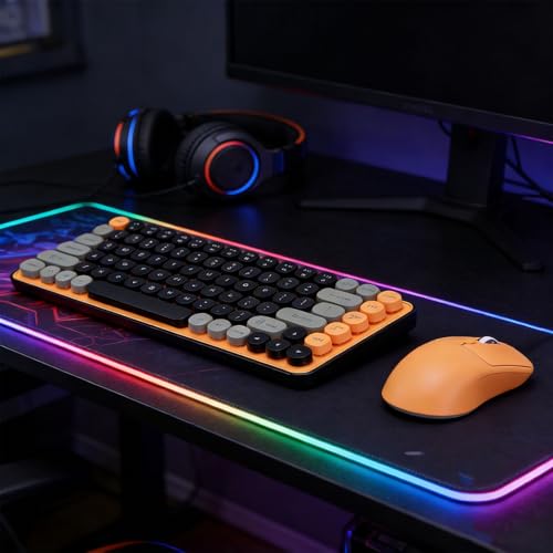 PUSOKEI Kabellose Tastatur- und Maus-Kombination, Mechanische Gaming-Tastatur Im Schreibmaschinenstil mit 85 Tasten, Runden Tastenkappen, 2,4 GHz und Bluetooth, Ergonomisches Design für Bild 6