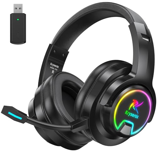 Krysenix Wireless Gaming Headset mit Noise Cancelling Mikrofon für PS5, PS4, PC Mobile: 2.4GHz Geringe Latenz Und Bluetooth, Immersive Stereo Sound, 48H Akku, RGB Beleuchtung Bild 1