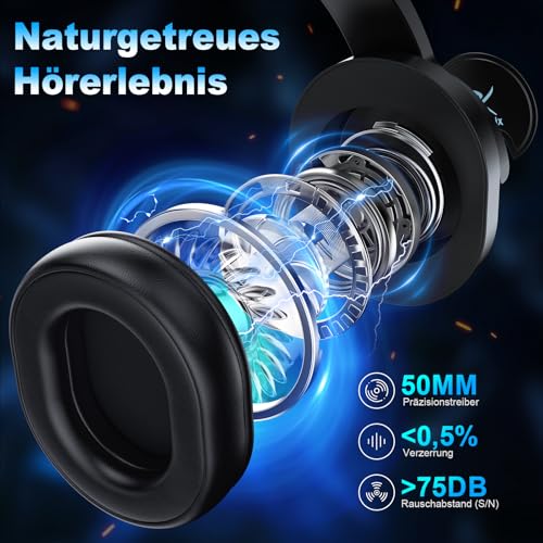 Krysenix Wireless Gaming Headset mit Noise Cancelling Mikrofon für PS5, PS4, PC Mobile: 2.4GHz Geringe Latenz Und Bluetooth, Immersive Stereo Sound, 48H Akku, RGB Beleuchtung Bild 3