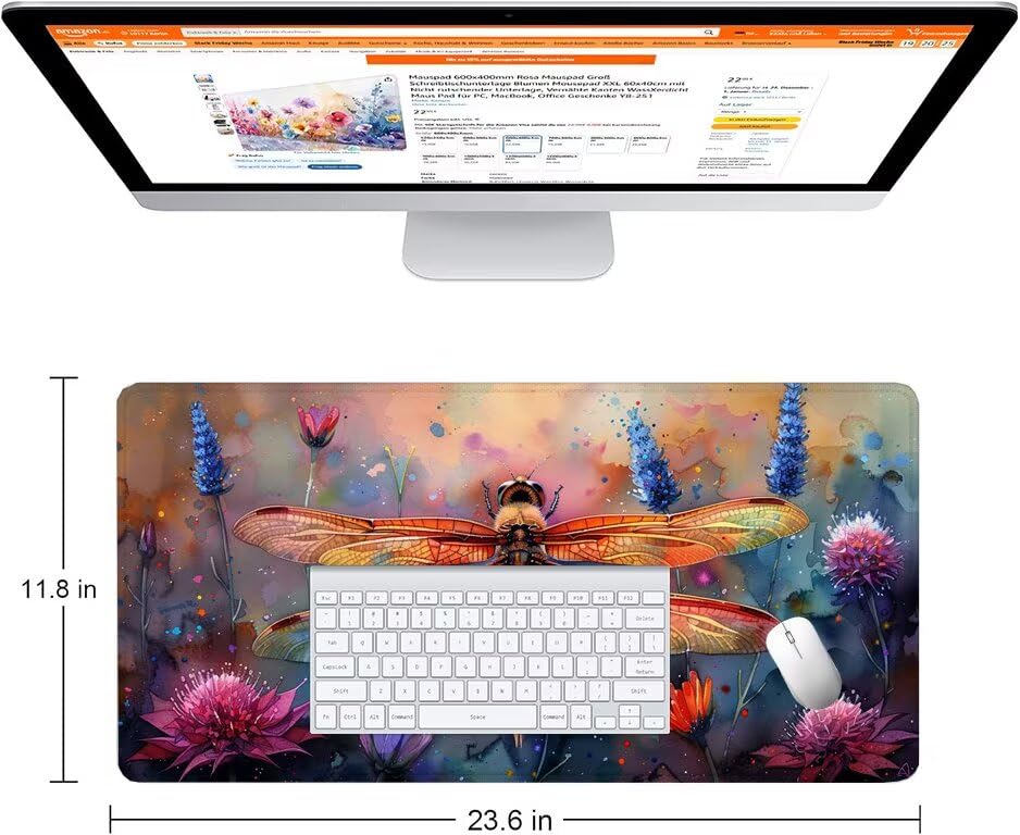 Schreibtischunterlage Farbe Mauspad XXL 150x80cm Mousepad Libelle Gaming Mauspad mit Nicht rutschender Unterlage, Vernähte Kanten WassXerdicht Anti-Rutsch Maus Pad für PC, Office Geschenke F0-836 Bild 2