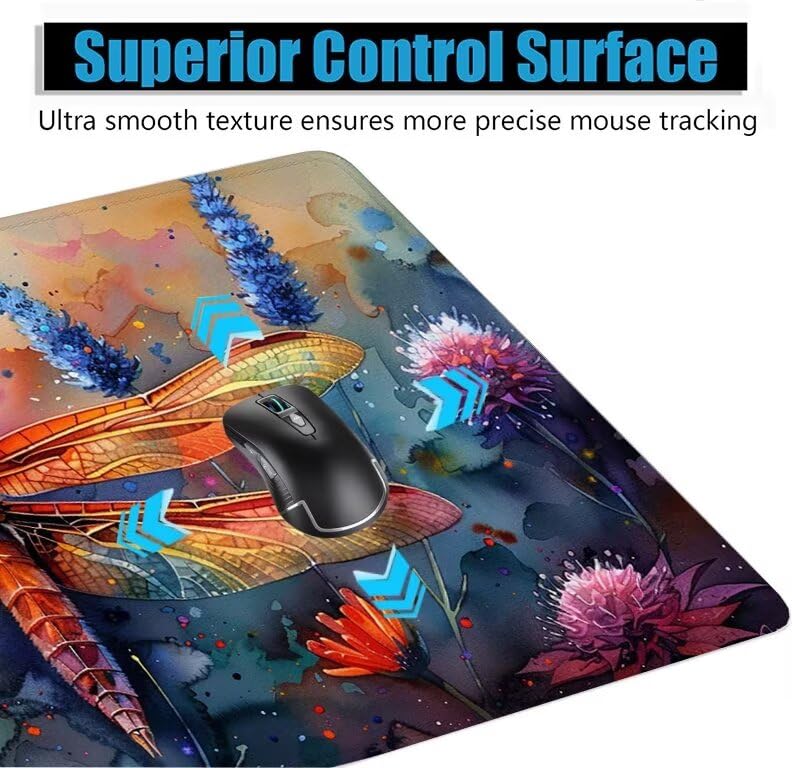 Schreibtischunterlage Farbe Mauspad XXL 150x80cm Mousepad Libelle Gaming Mauspad mit Nicht rutschender Unterlage, Vernähte Kanten WassXerdicht Anti-Rutsch Maus Pad für PC, Office Geschenke F0-836 Bild 5