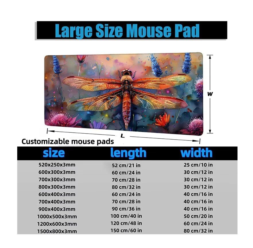 Schreibtischunterlage Farbe Mauspad XXL 150x80cm Mousepad Libelle Gaming Mauspad mit Nicht rutschender Unterlage, Vernähte Kanten WassXerdicht Anti-Rutsch Maus Pad für PC, Office Geschenke F0-836 Bild 6