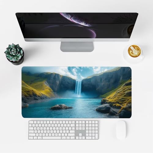 blau Mauspad 900x500x3mm, Mousepad Gaming Mauspad Wasserfall Mousepad XXL, Mouse Pad mit Vernähten Kanten und Rutschfeste Gummibasis, Schreibtisch Zubehör, Maus Pad für Gaming Tastatur und Maus, f-186 Bild 2