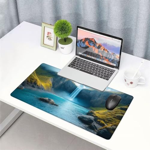 blau Mauspad 900x500x3mm, Mousepad Gaming Mauspad Wasserfall Mousepad XXL, Mouse Pad mit Vernähten Kanten und Rutschfeste Gummibasis, Schreibtisch Zubehör, Maus Pad für Gaming Tastatur und Maus, f-186 Bild 3
