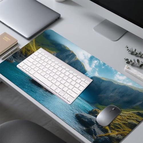 blau Mauspad 900x500x3mm, Mousepad Gaming Mauspad Wasserfall Mousepad XXL, Mouse Pad mit Vernähten Kanten und Rutschfeste Gummibasis, Schreibtisch Zubehör, Maus Pad für Gaming Tastatur und Maus, f-186 Bild 4