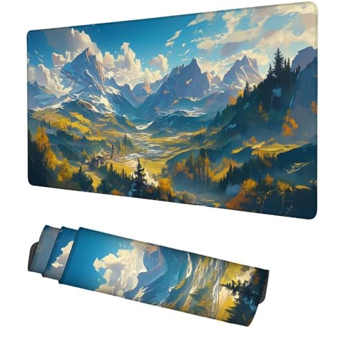 blau Mauspad 900x500x3mm, Mousepad Gaming Mauspad Berg Mousepad XXL, Mouse Pad mit Vernähten Kanten und rutschfeste Gummibasis, Schreibtisch Zubehör, Maus Pad für Gaming Tastatur und Maus, f-210 Bild 1