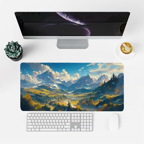 blau Mauspad 900x500x3mm, Mousepad Gaming Mauspad Berg Mousepad XXL, Mouse Pad mit Vernähten Kanten und rutschfeste Gummibasis, Schreibtisch Zubehör, Maus Pad für Gaming Tastatur und Maus, f-210 Bild 2