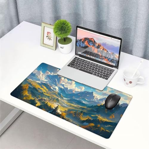 blau Mauspad 900x500x3mm, Mousepad Gaming Mauspad Berg Mousepad XXL, Mouse Pad mit Vernähten Kanten und rutschfeste Gummibasis, Schreibtisch Zubehör, Maus Pad für Gaming Tastatur und Maus, f-210 Bild 3