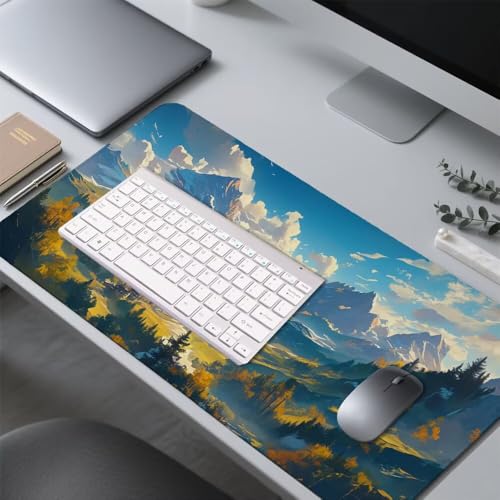 blau Mauspad 900x500x3mm, Mousepad Gaming Mauspad Berg Mousepad XXL, Mouse Pad mit Vernähten Kanten und rutschfeste Gummibasis, Schreibtisch Zubehör, Maus Pad für Gaming Tastatur und Maus, f-210 Bild 4
