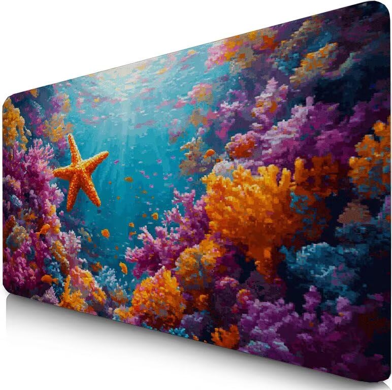 Schreibtischunterlage Seestern Mauspad XXL 150x80cm Mousepad Koralle Gaming Mauspad mit Nicht rutschender Unterlage, Vernähte Kanten WassXerdicht Anti-Rutsch Maus Pad für PC, MacBook, Laptop F0-827 Bild 1