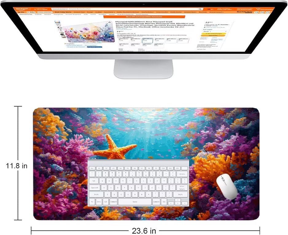Schreibtischunterlage Seestern Mauspad XXL 150x80cm Mousepad Koralle Gaming Mauspad mit Nicht rutschender Unterlage, Vernähte Kanten WassXerdicht Anti-Rutsch Maus Pad für PC, MacBook, Laptop F0-827 Bild 2