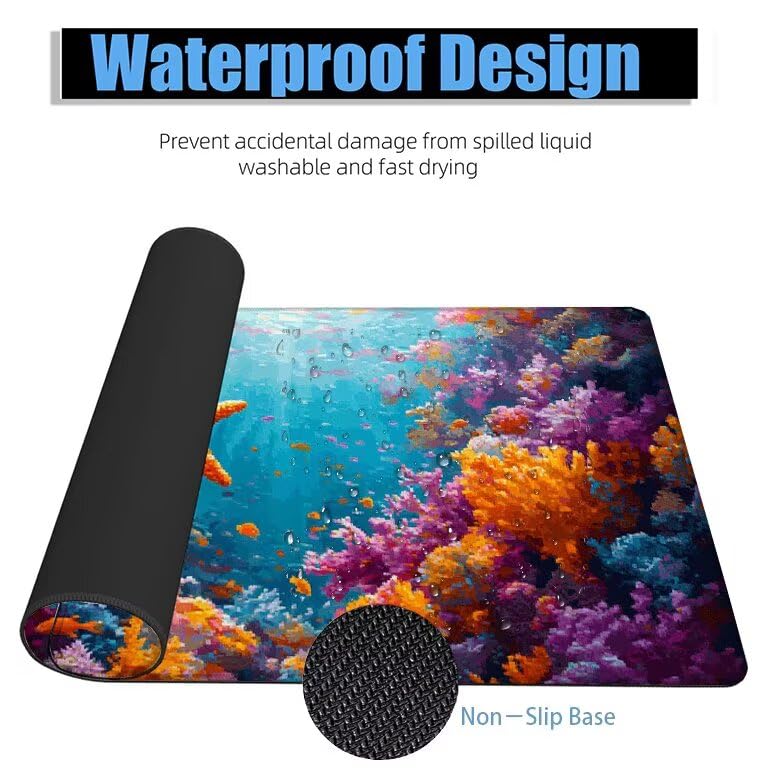 Schreibtischunterlage Seestern Mauspad XXL 150x80cm Mousepad Koralle Gaming Mauspad mit Nicht rutschender Unterlage, Vernähte Kanten WassXerdicht Anti-Rutsch Maus Pad für PC, MacBook, Laptop F0-827 Bild 4