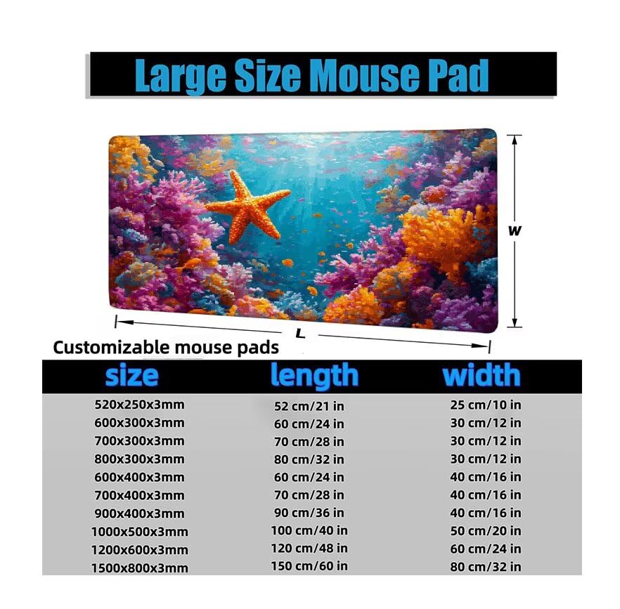 Schreibtischunterlage Seestern Mauspad XXL 150x80cm Mousepad Koralle Gaming Mauspad mit Nicht rutschender Unterlage, Vernähte Kanten WassXerdicht Anti-Rutsch Maus Pad für PC, MacBook, Laptop F0-827 Bild 6
