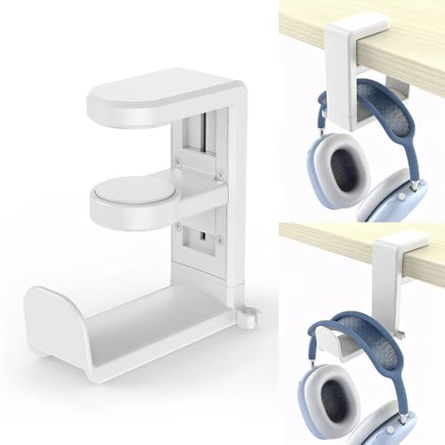 Drehbarer Kopfhörerständer, verstellbarer Klemm-On-Headset-Halter unter dem Schreibtisch, mit 360°-Drehgelenk und Kabelclip-Organizer (weiß) Bild 1
