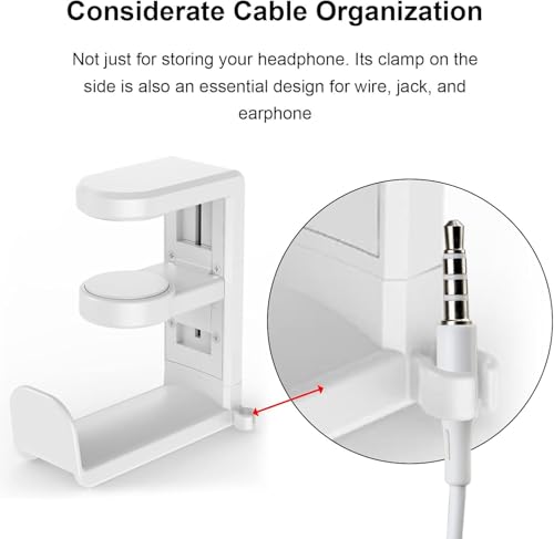 Drehbarer Kopfhörerständer, verstellbarer Klemm-On-Headset-Halter unter dem Schreibtisch, mit 360°-Drehgelenk und Kabelclip-Organizer (weiß) Bild 2