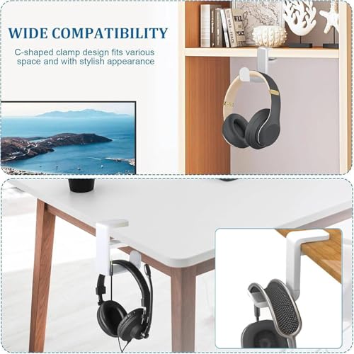 Drehbarer Kopfhörerständer, verstellbarer Klemm-On-Headset-Halter unter dem Schreibtisch, mit 360°-Drehgelenk und Kabelclip-Organizer (weiß) Bild 3