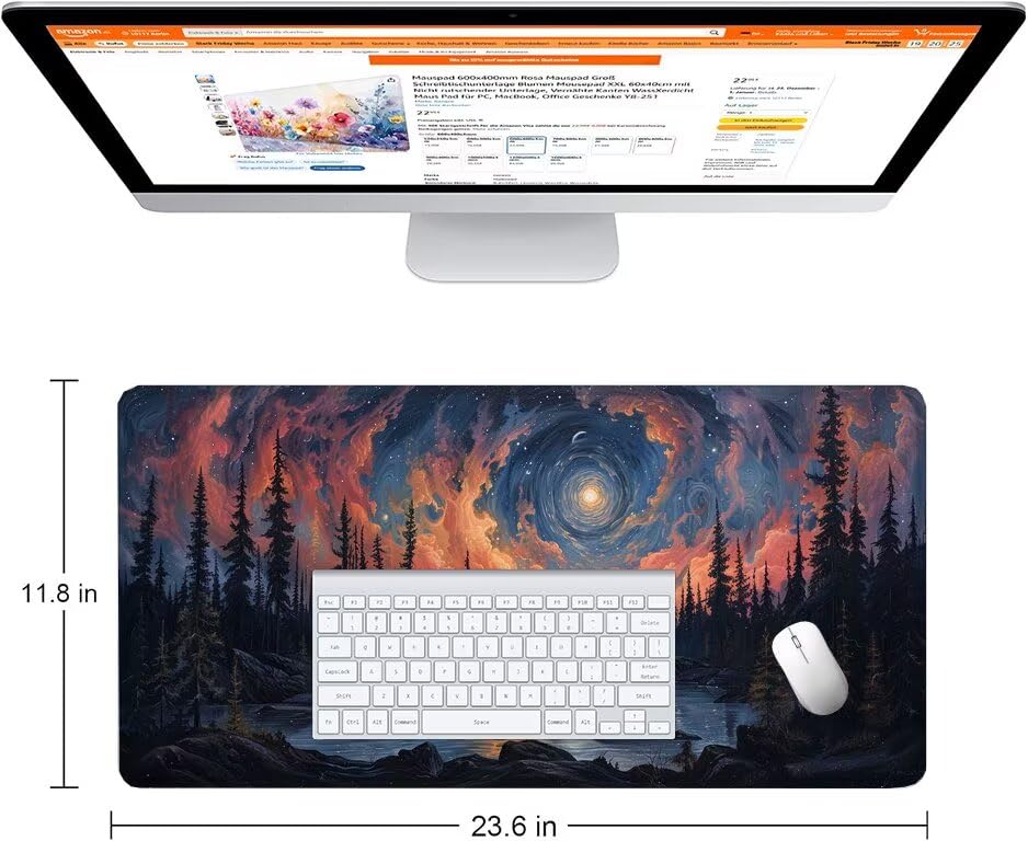 Schreibtischunterlage Sternenhimmel Mauspad XXL 150x80cm Mousepad Mond Gaming Mauspad mit Nicht rutschender Unterlage, Vernähte Kanten WassXerdicht Anti-Rutsch Maus Pad für PC, MacBook, Laptop F0-818 Bild 2